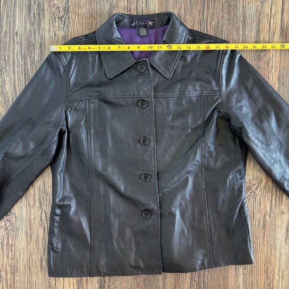J.G. Hook Black Leather Jacket Womens Lg Button Front Purple Lined Classic Chic - Picture 5 of 15
